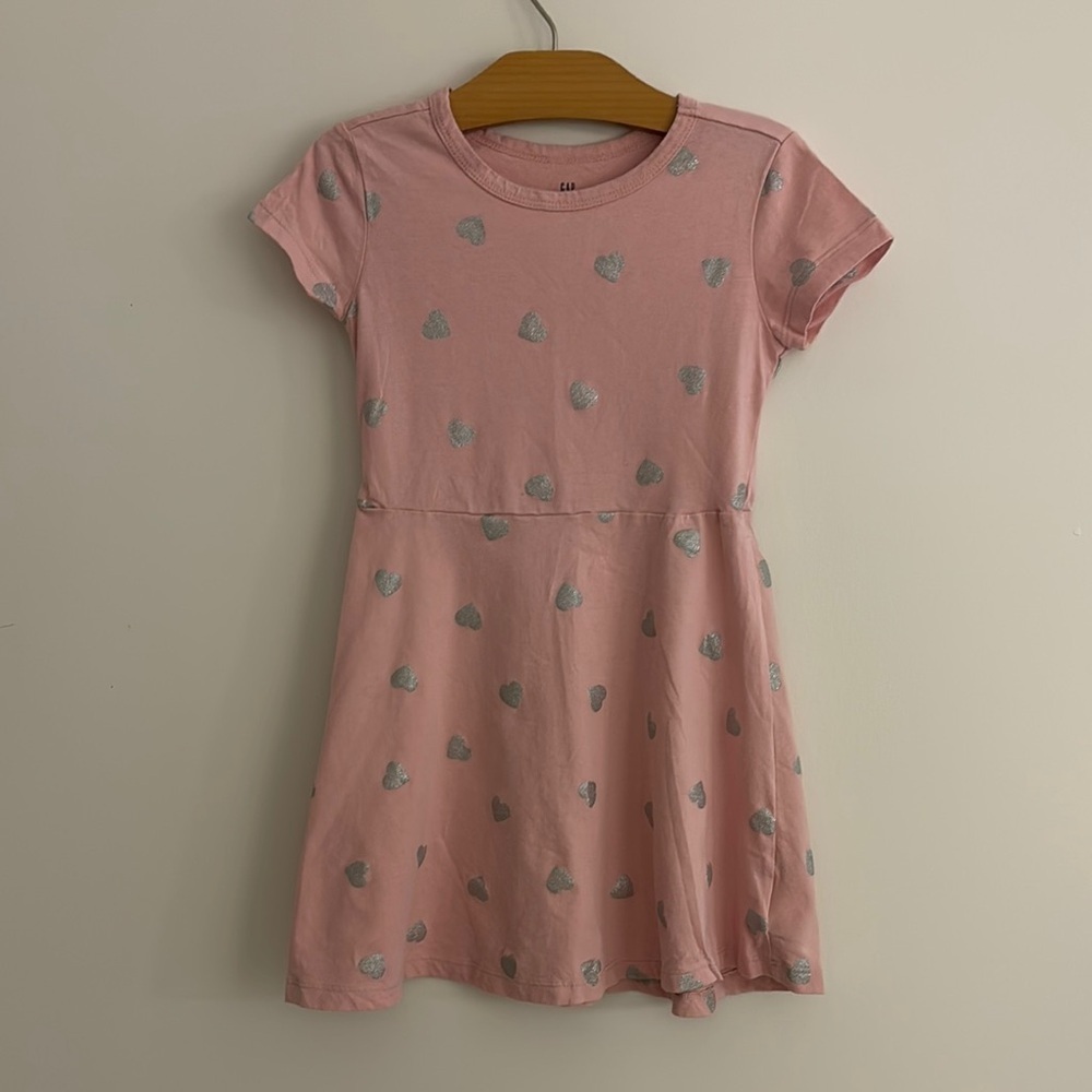 GAP Pink Silver Fit and Flare Dress Casual Short Sleeve
